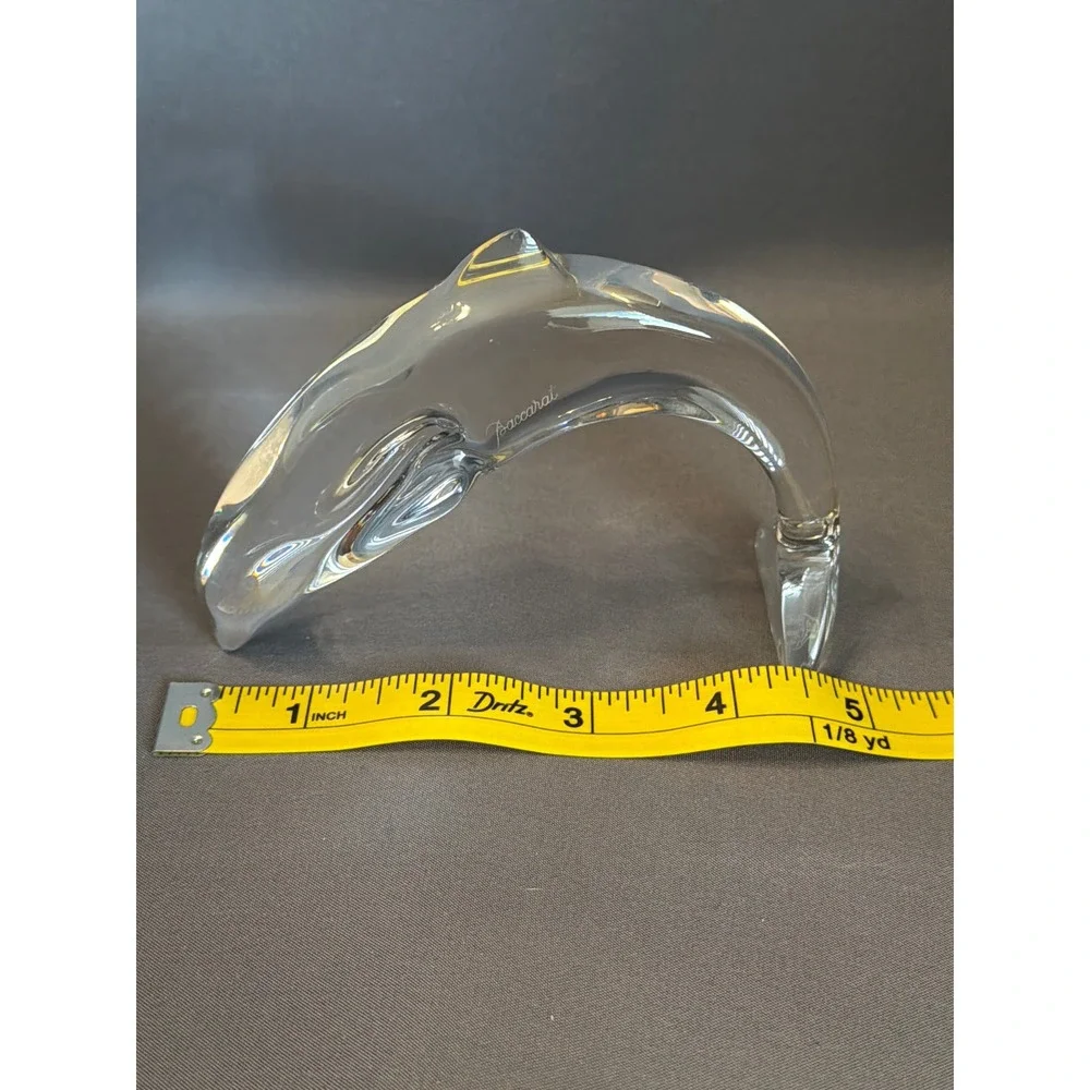 Baccarat Crystal Dolphin Figurine Set of 2 Clear French Art Glass Paperweights